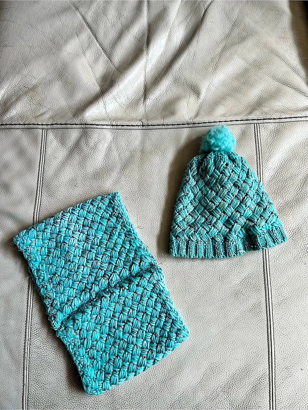 Turquoise Knit Hat and Matching Neck Accessory - Picture 2 of 2